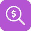 Icon of magnifying glass finding a US dollar sign.