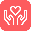 An empathy icon with two hands with a heart between them.