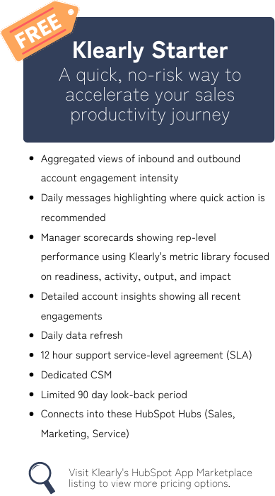 Klearly Starter - A quick no-risk way to accelerate your sales productivity journey. For a full list of features, reach out to support@klearly.com.