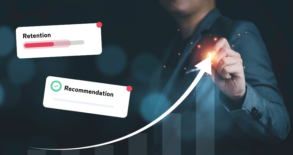 Hand draws upward arrow signifying being able to predict revenue growth and retention of existing customers.