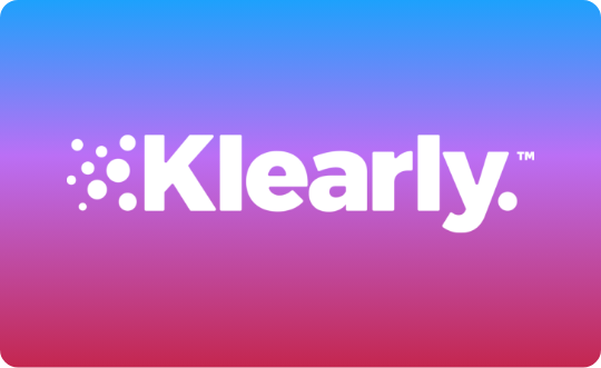 Klearly white logo on gradient background.